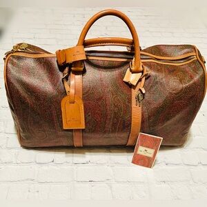 Etro Brown Paisley Arnica Duffel with Tan Leather Trim - Gorgeous!